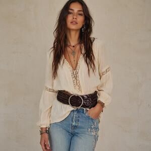 Vintage Y2k Genuine Leather Braided Wide Statement Boho Belt S/M